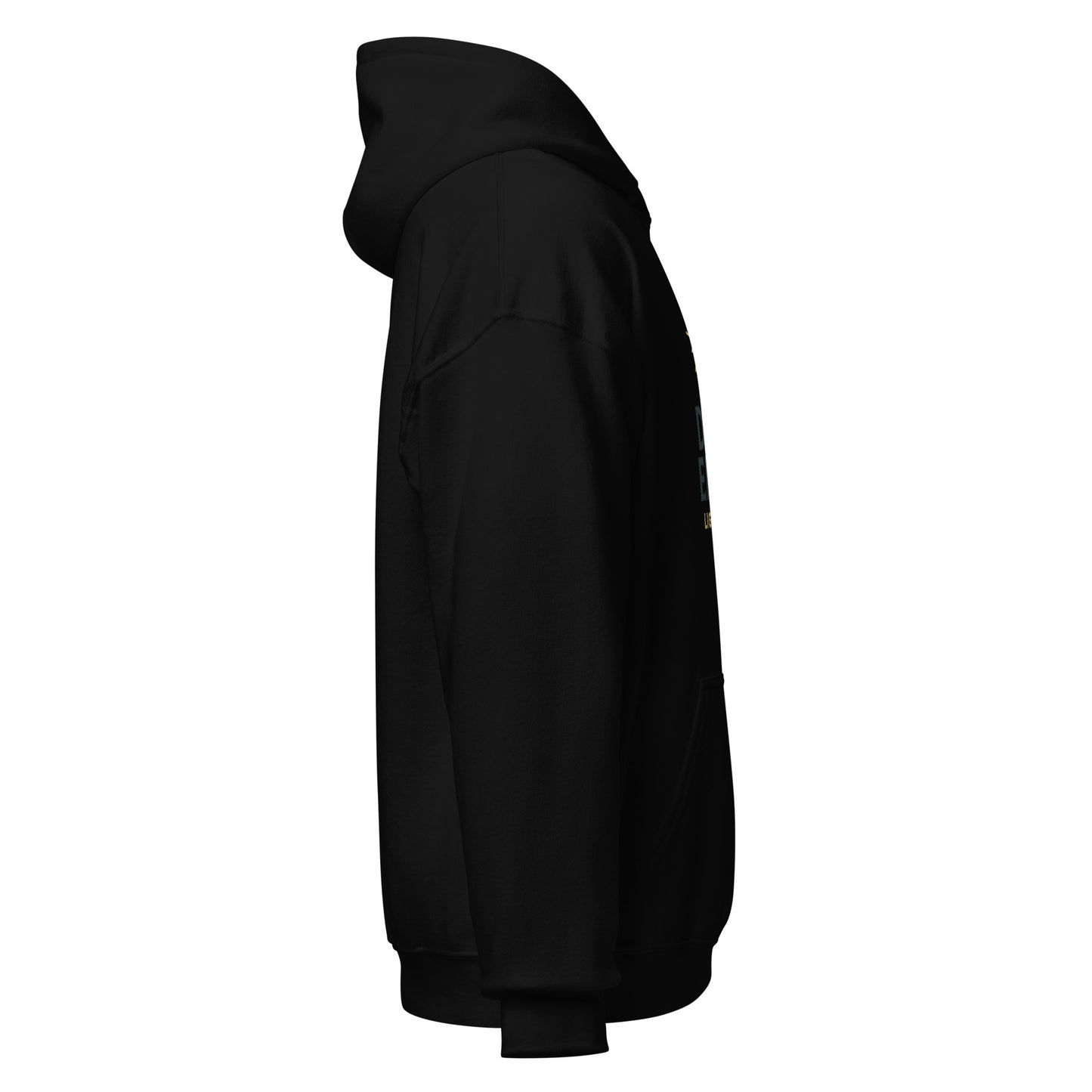 Side view of Black Divine Energy Spiritual Hoodie by Enlight Me Center