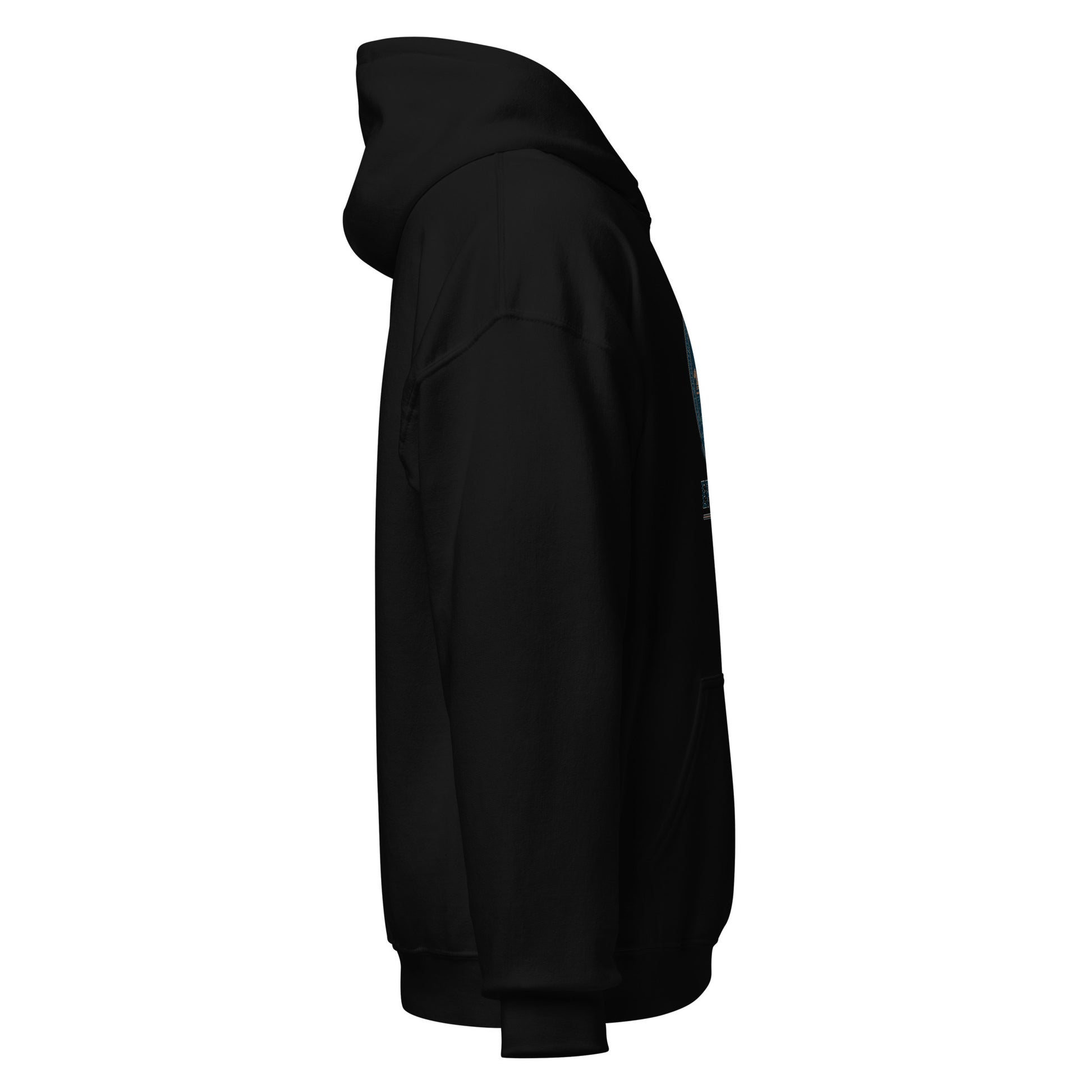 Side view of Black Ephessus Athena The Defender Divine Feminine Hoodie by Enlight Me Center
