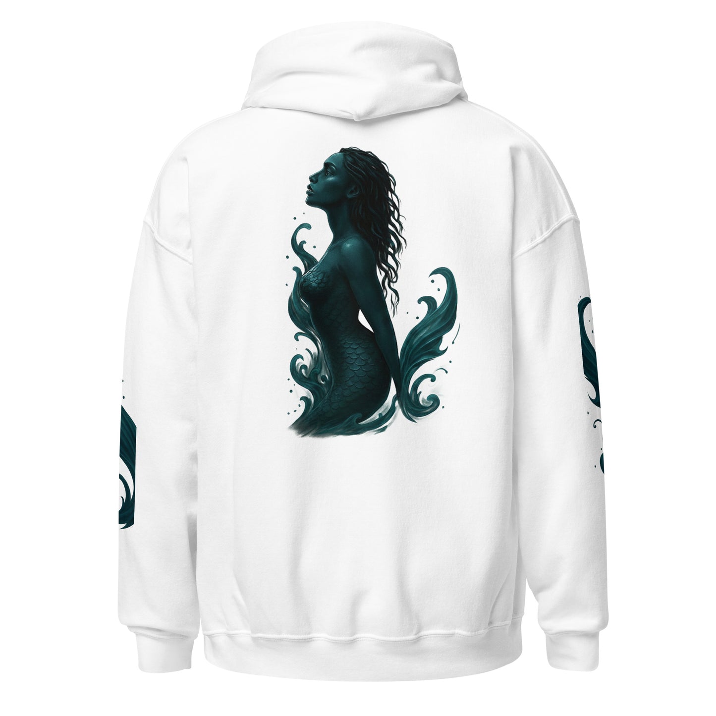Back view of White Ephessus Divine Feminine Mermaid Ocean Power Hoodie by Enlight Me Center