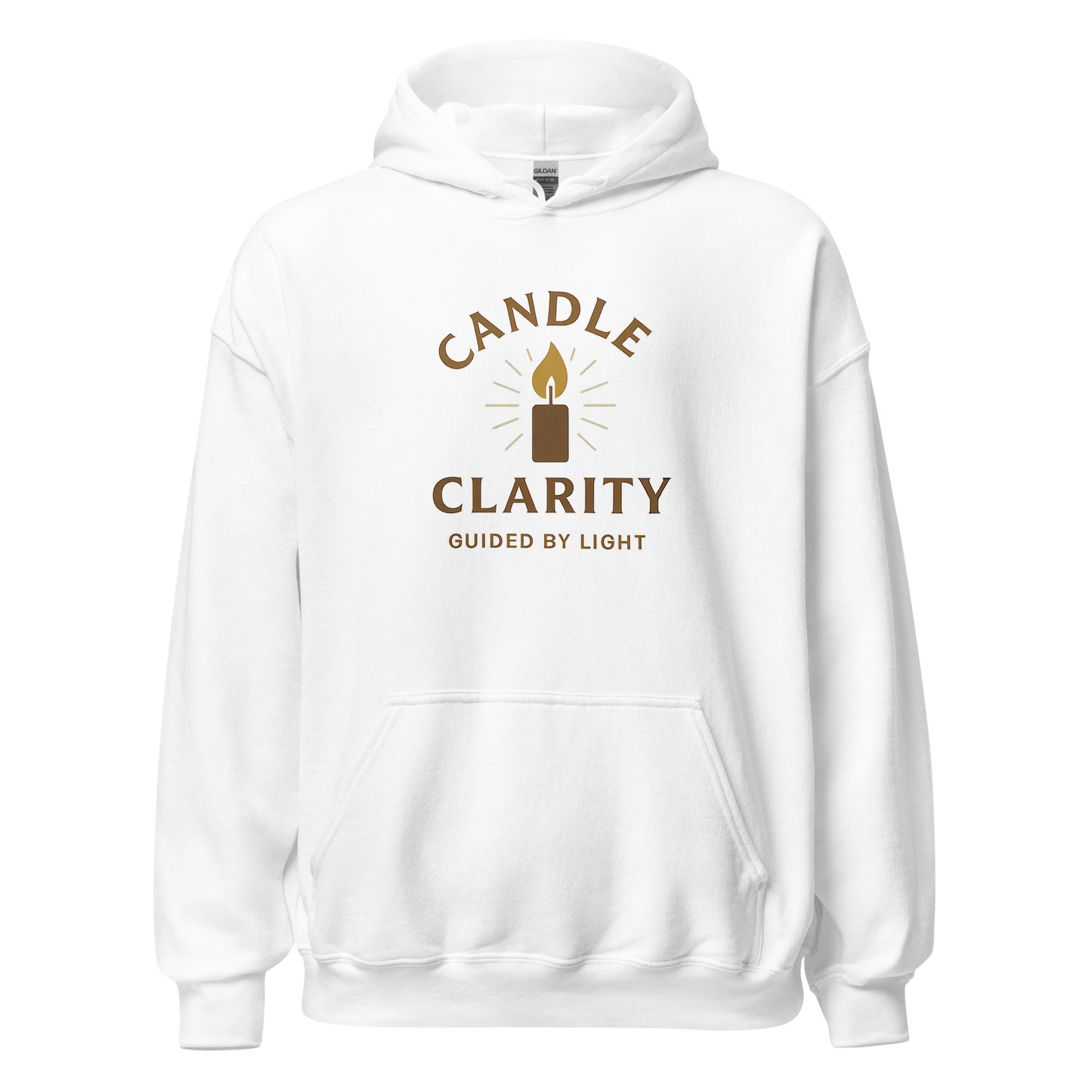 Front view of White Candle Clarity Spiritual Hoodie by Enlight Me Center