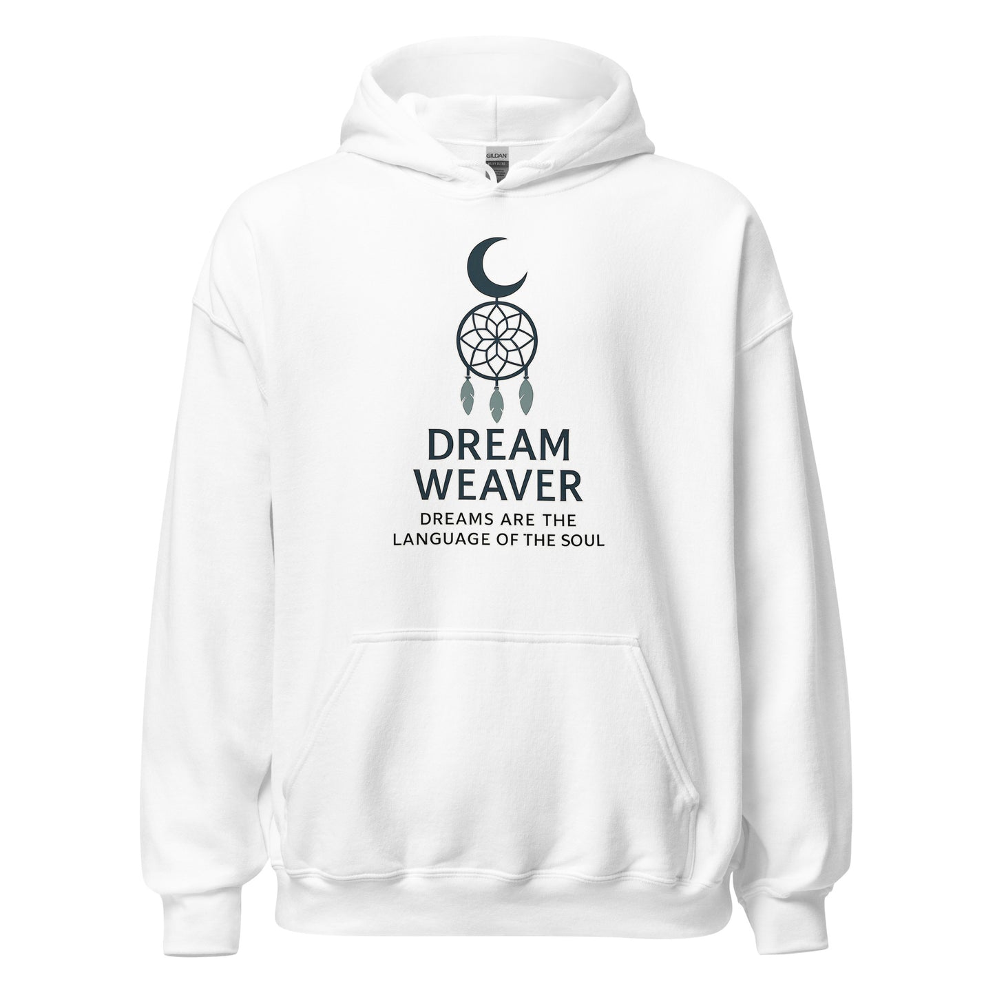 Front view of White Dream Weaver Dreams Are the Language of the Soul Spiritual Spiritual Hoodie by Enlight Me Center