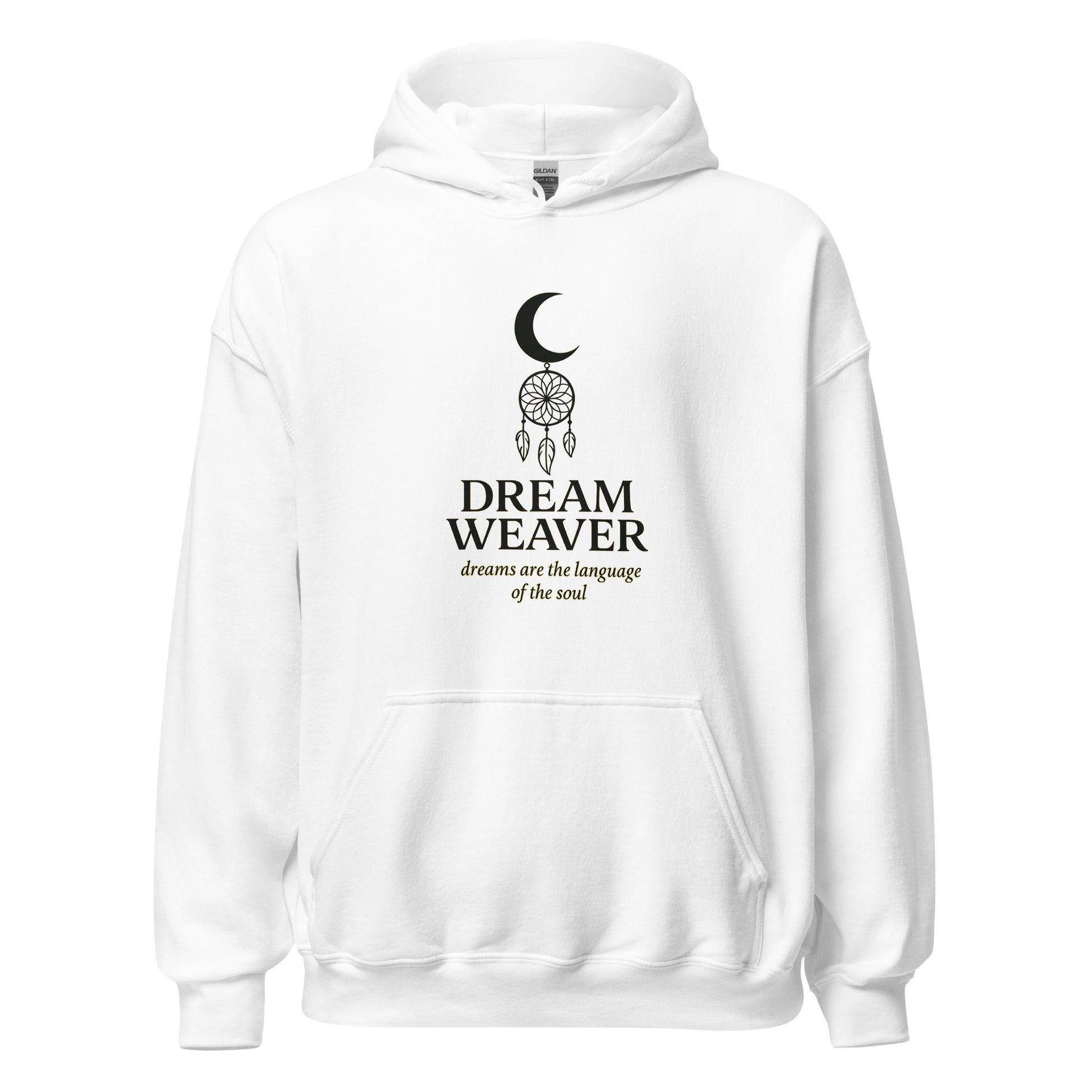 Front view of White Dream Weaver Celestial Soul Spiritual Spiritual Hoodie by Enlight Me Center