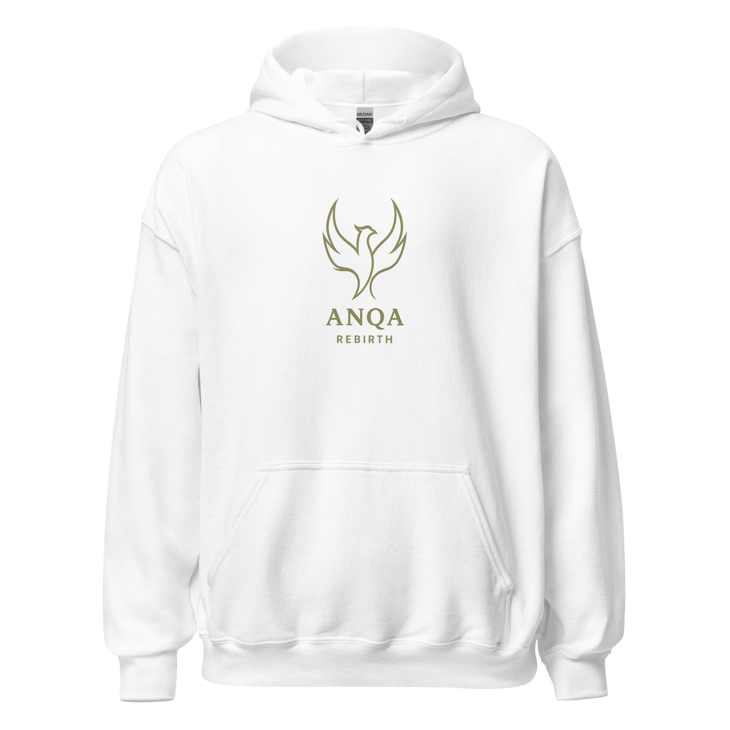 Front view of White ANQA Rebirth Spiritual Transformation Spiritual Hoodie by Enlight Me Center