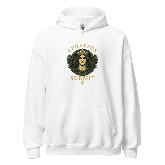 Front view of White Ephessus Hera The Sovereign Queen Divine Feminine Hoodie by Enlight Me Center