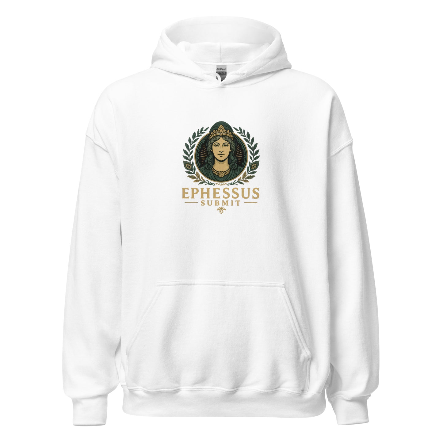 Front view of White Ephessus Hera The Sovereign Queen Divine Feminine Hoodie by Enlight Me Center