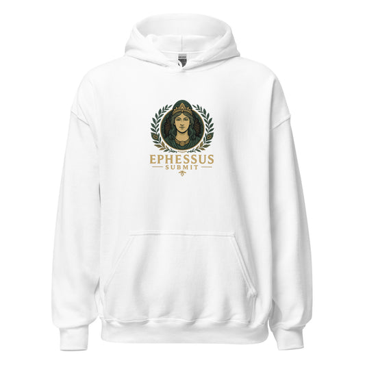 Front view of White Ephessus Hera The Sovereign Queen Divine Feminine Hoodie by Enlight Me Center