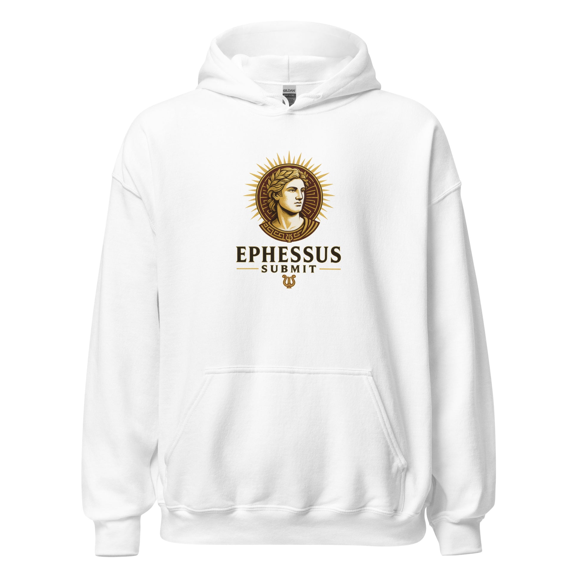 Front view of White Ephessus Apollo The Radiant Mythology Hoodie by Enlight Me Center