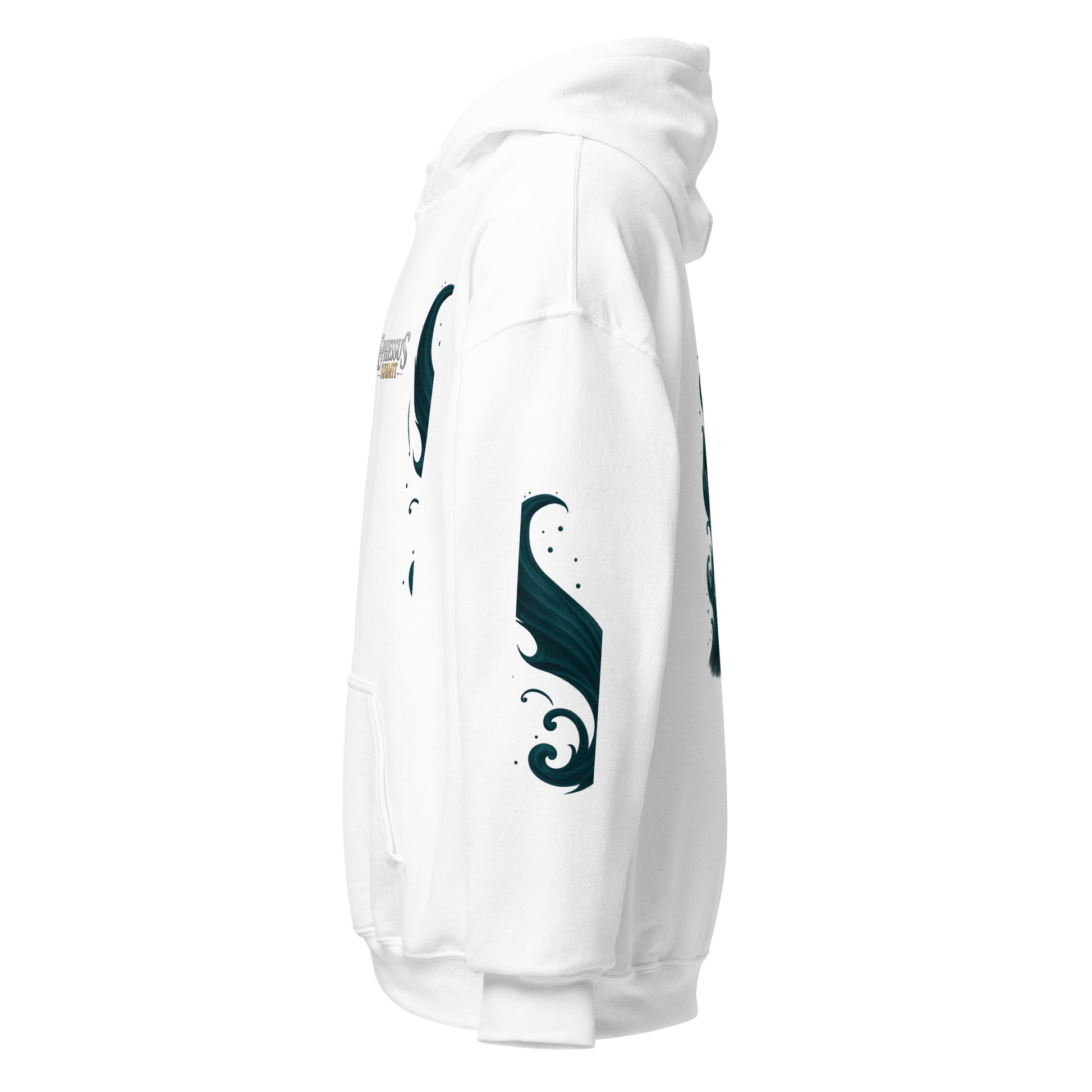 Side view of White Ephessus Divine Feminine Mermaid Ocean Power Hoodie by Enlight Me Center