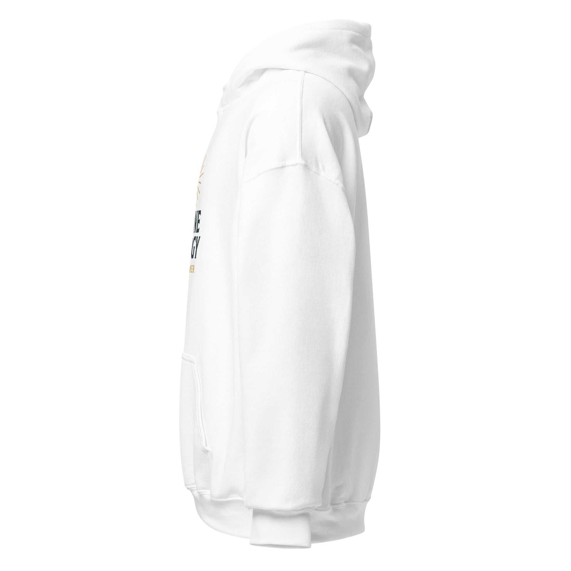 Side view of White Divine Energy Spiritual Hoodie by Enlight Me Center
