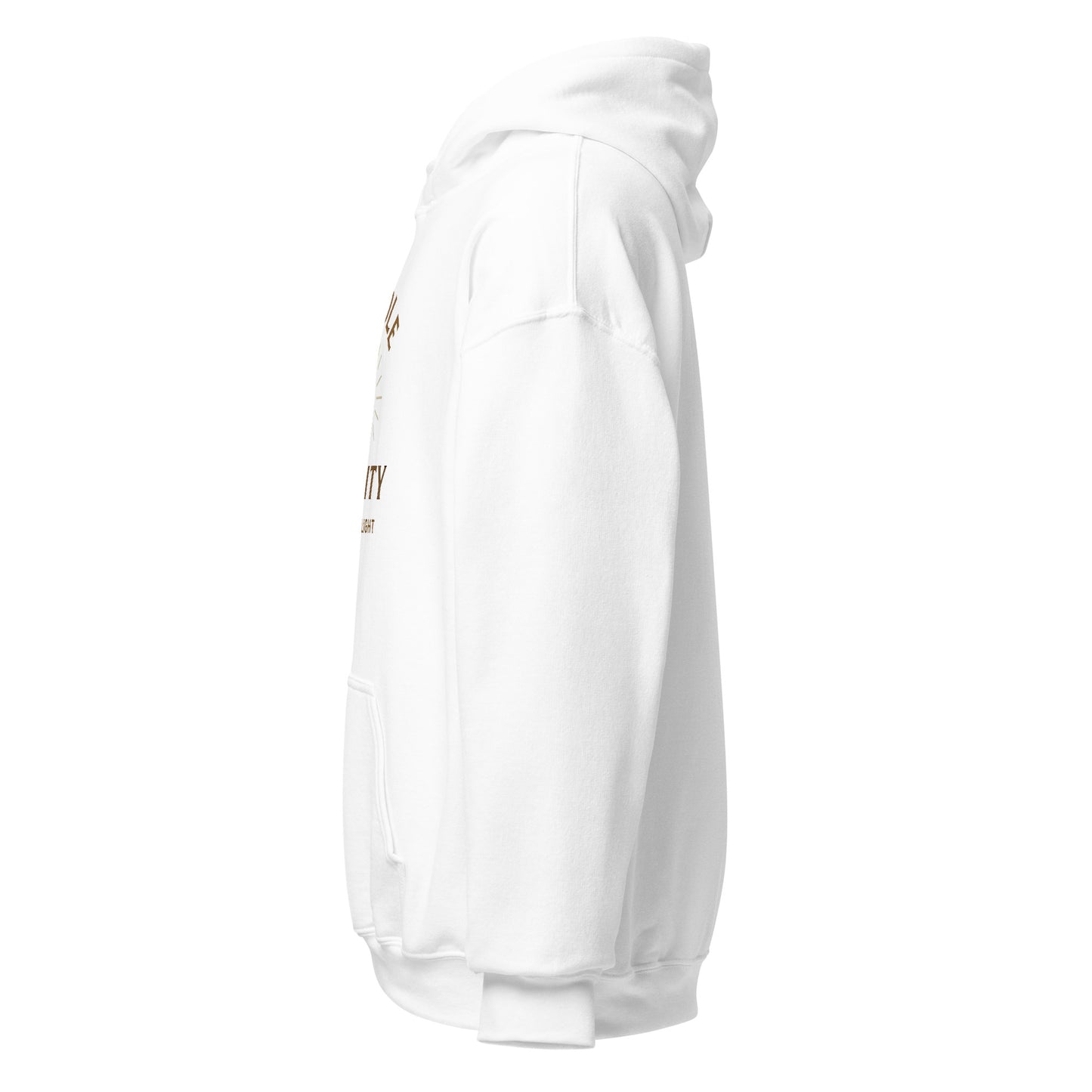 Side view of White Candle Clarity Spiritual Hoodie by Enlight Me Center