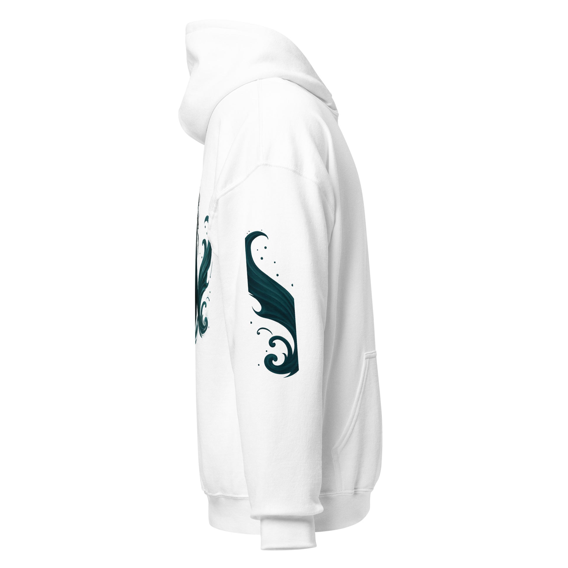 Side view of White Ephessus Divine Feminine Mermaid Ocean Power Hoodie by Enlight Me Center