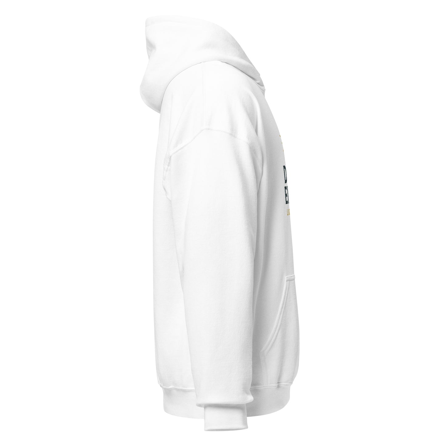 Side view of White Divine Energy Spiritual Hoodie by Enlight Me Center