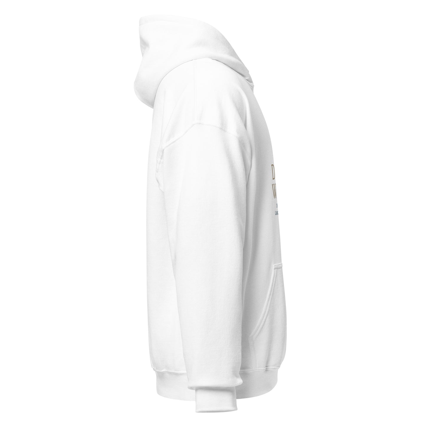 Side view of White Dream Weaver Soul Language Minimalist Spiritual Spiritual Hoodie by Enlight Me Center