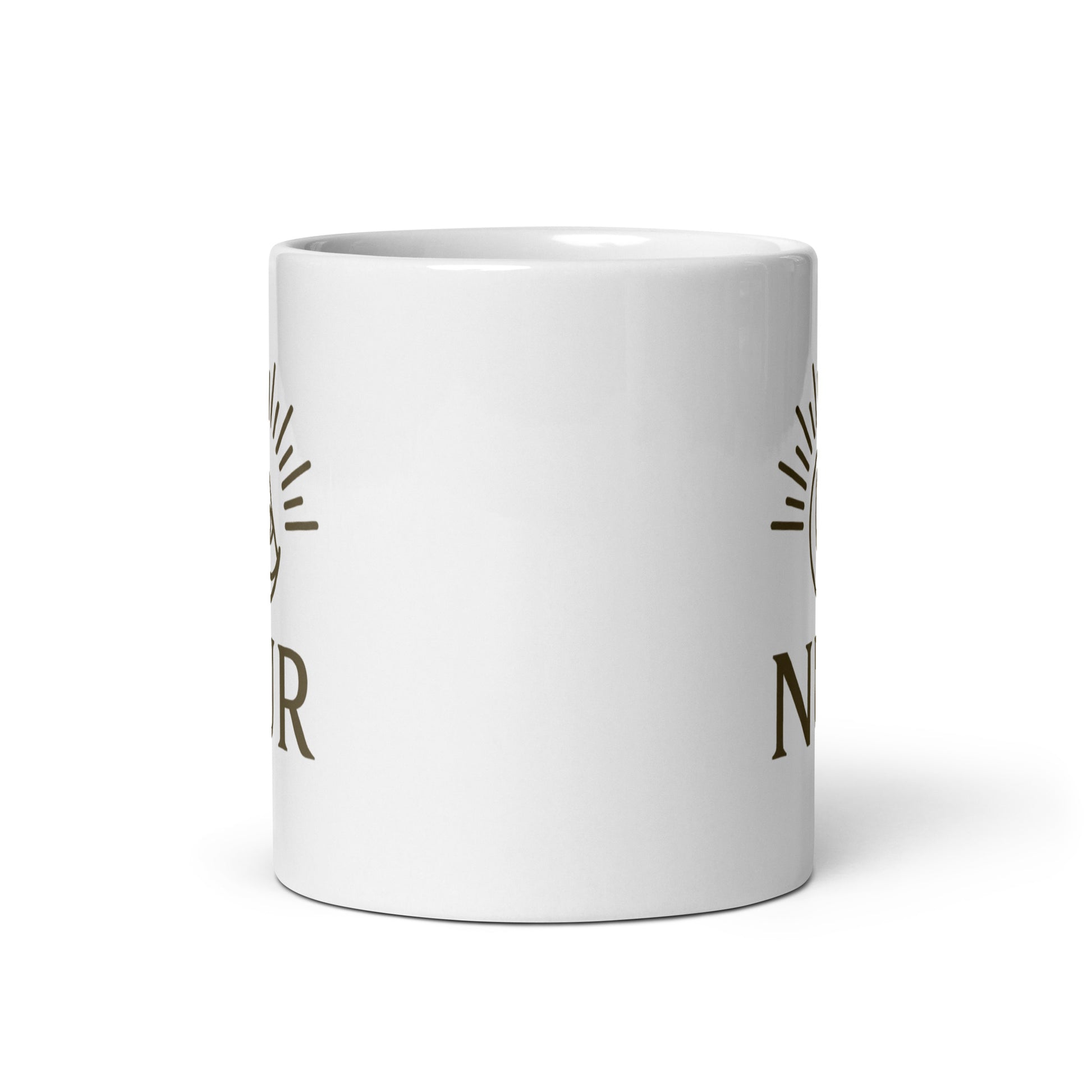 White NUR Spiritual Wellness Mug showing spiritual quote design