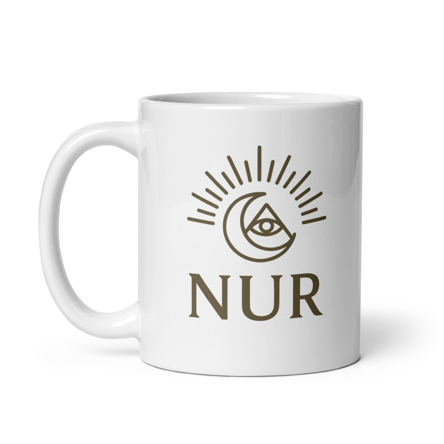 White NUR Spiritual Wellness Mug showing spiritual quote design