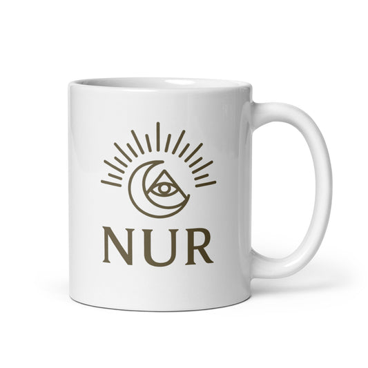 White NUR Spiritual Wellness Mug showing spiritual quote design