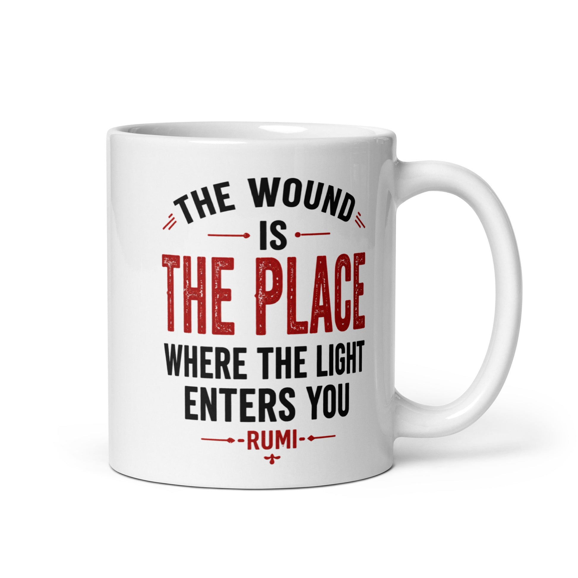 White The Wound is the Place Where the Limit Enters You Spiritual Quote Mug showing spiritual quote design